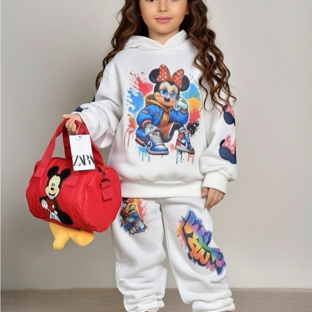 Colorful Mickey Mouse Kids Tracksuit with Red Mickey Mouse Bag